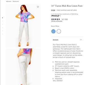 Lilly Pulitzer Taron Mid Rise Pants